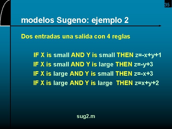 35 modelos Sugeno: ejemplo 2 Dos entradas una salida con 4 reglas IF X