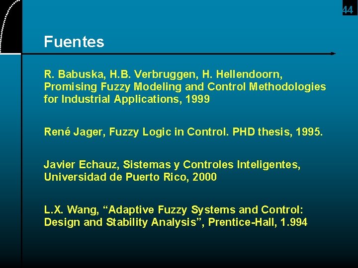 44 Fuentes R. Babuska, H. B. Verbruggen, H. Hellendoorn, Promising Fuzzy Modeling and Control