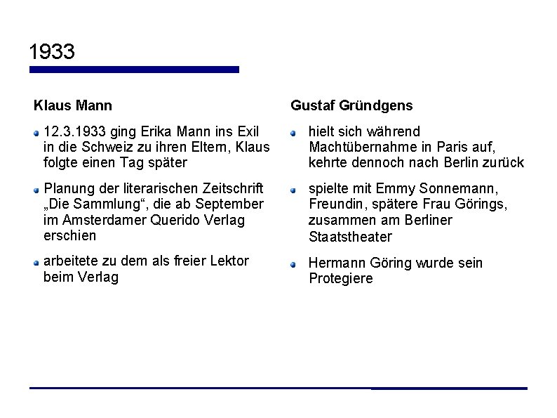 1933 Klaus Mann Gustaf Gründgens 12. 3. 1933 ging Erika Mann ins Exil in 1933 Klaus Mann Gustaf Gründgens 12. 3. 1933 ging Erika Mann ins Exil in