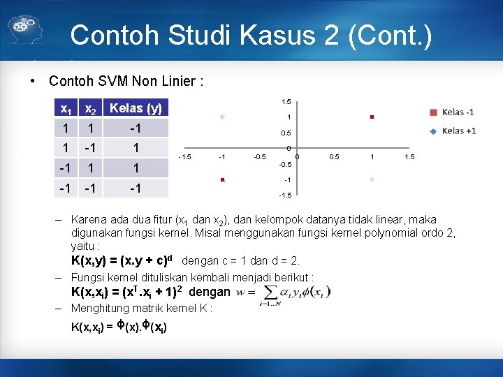 Contoh Studi Kasus 2 (Cont. ) • Contoh SVM Non Linier : x 1