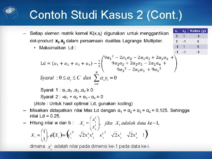 Contoh Studi Kasus 2 (Cont. ) • dimana adalah nilai pada dimensi ke-1 pada