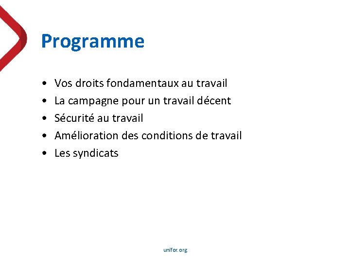 Programme • • • Vos droits fondamentaux au travail La campagne pour un travail