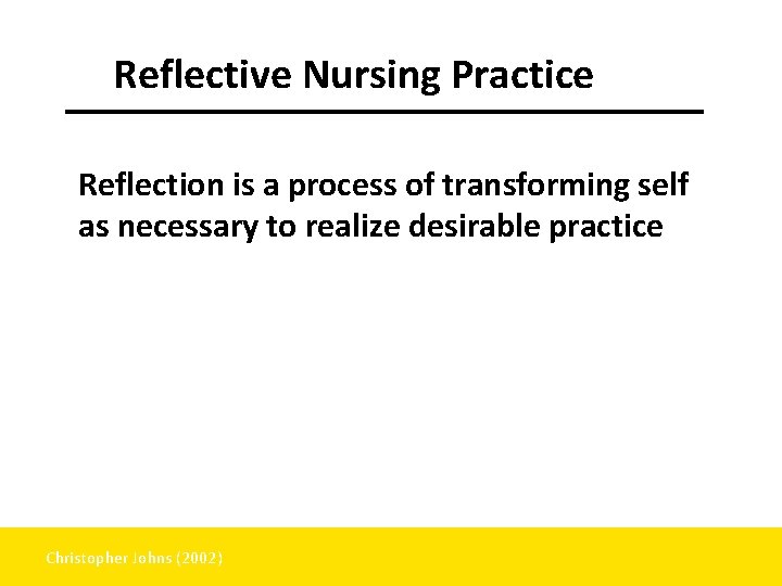 Reflective Nursing Practice Reflection is a process of transforming self as necessary to realize Reflective Nursing Practice Reflection is a process of transforming self as necessary to realize