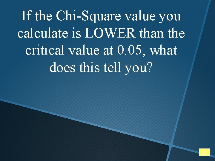 If the Chi-Square value you calculate is LOWER than the critical value at 0.