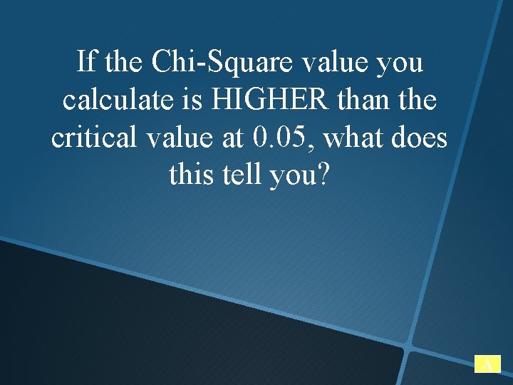 If the Chi-Square value you calculate is HIGHER than the critical value at 0.