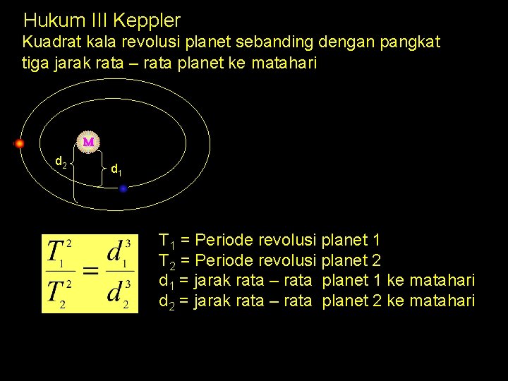 Hukum III Keppler Kuadrat kala revolusi planet sebanding dengan pangkat tiga jarak rata – Hukum III Keppler Kuadrat kala revolusi planet sebanding dengan pangkat tiga jarak rata –