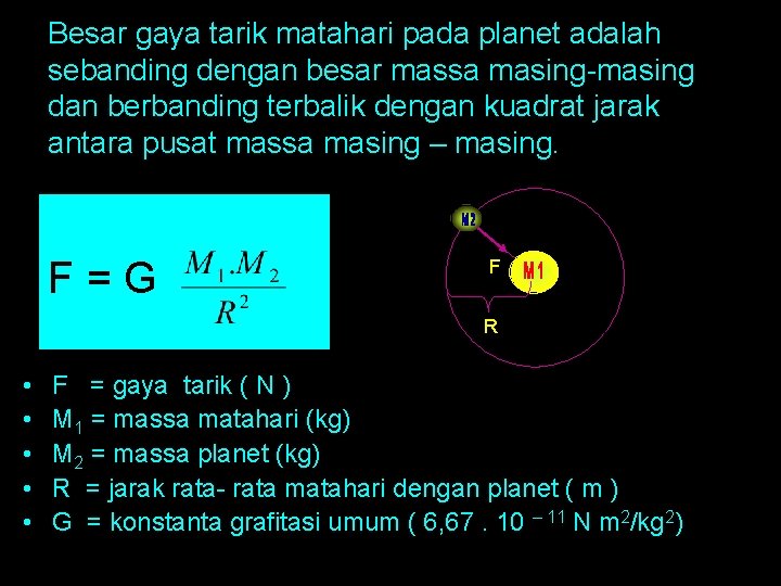 Besar gaya tarik matahari pada planet adalah sebanding dengan besar massa masing-masing dan berbanding