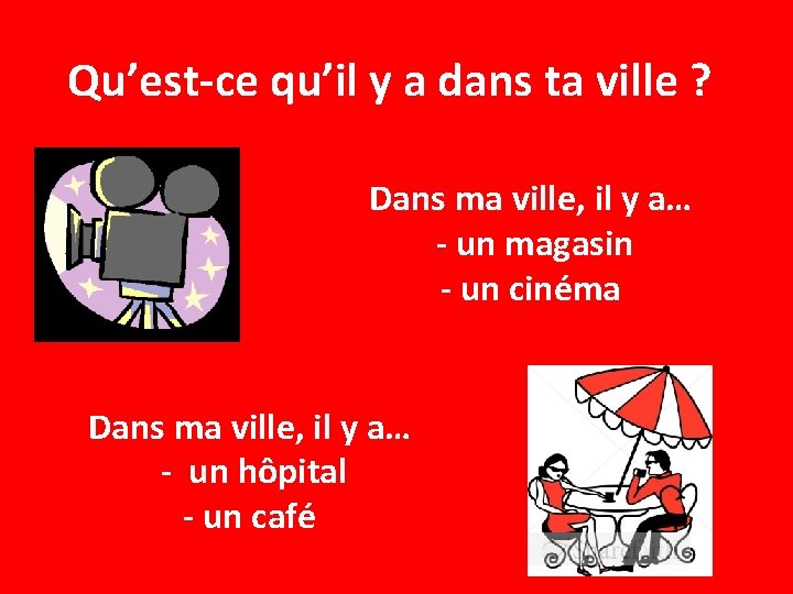 Qu’est-ce qu’il y a dans ta ville ? Dans ma ville, il y a…