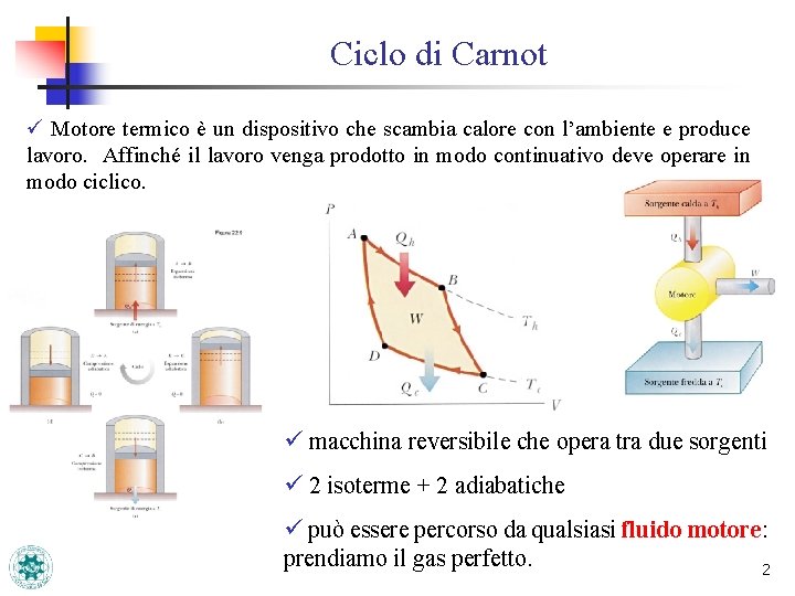 Ciclo di Carnot ü Motore termico è un dispositivo che scambia calore con l’ambiente