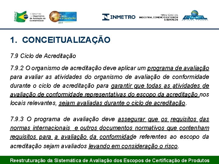 1. CONCEITUALIZAÇÃO 7. 9 Ciclo de Acreditação 7. 9. 2 O organismo de acreditação