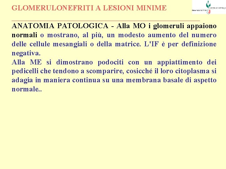 GLOMERULONEFRITI A LESIONI MINIME _________________________ ANATOMIA PATOLOGICA - Alla MO i glomeruli appaiono normali