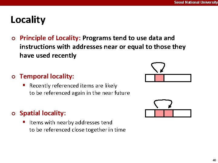 Seoul National University Locality ¢ ¢ Principle of Locality: Programs tend to use data
