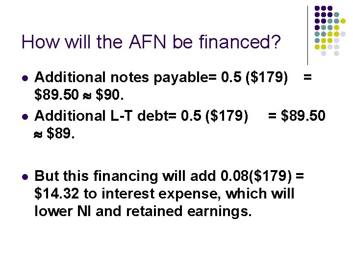 How will the AFN be financed? l l l Additional notes payable= 0. 5