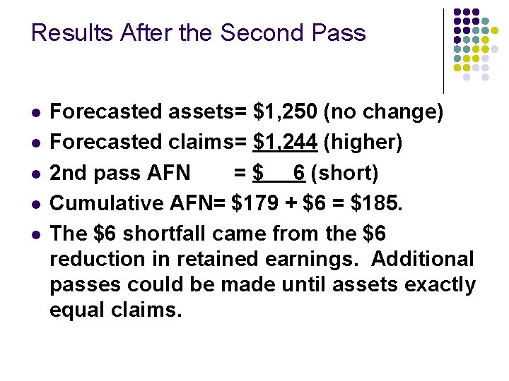 Results After the Second Pass l l l Forecasted assets= $1, 250 (no change)