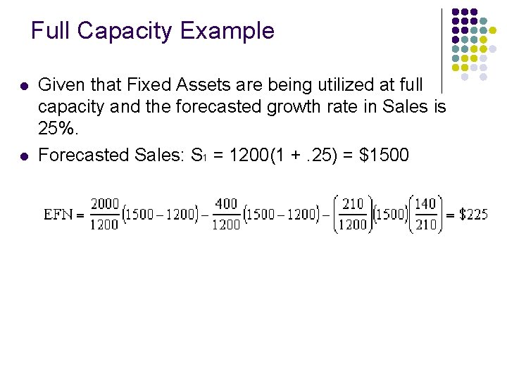 Full Capacity Example l l Given that Fixed Assets are being utilized at full