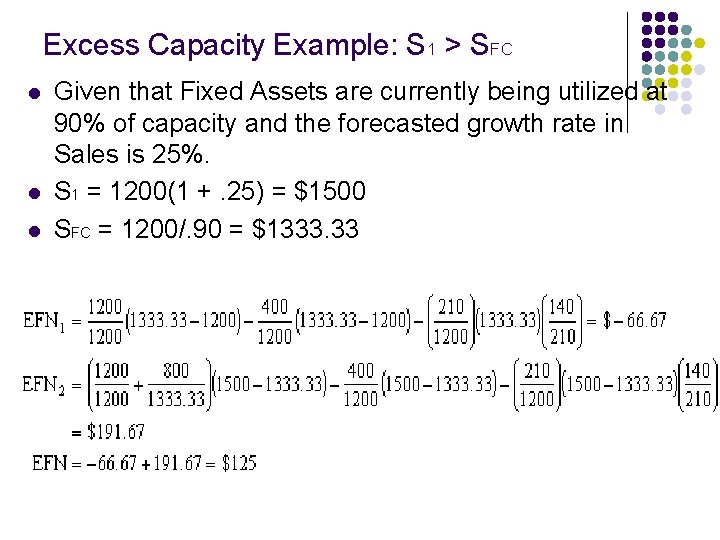 Excess Capacity Example: S 1 > SFC l l l Given that Fixed Assets