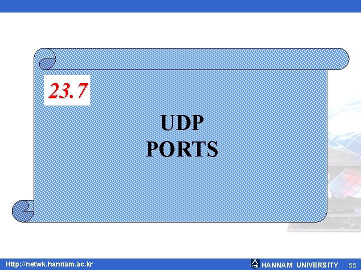 23. 7 UDP PORTS Http: //netwk. hannam. ac. kr HANNAM UNIVERSITY 55 