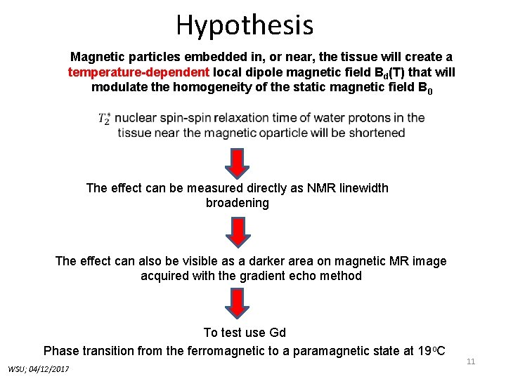 Hypothesis Magnetic particles embedded in, or near, the tissue will create a temperature-dependent local