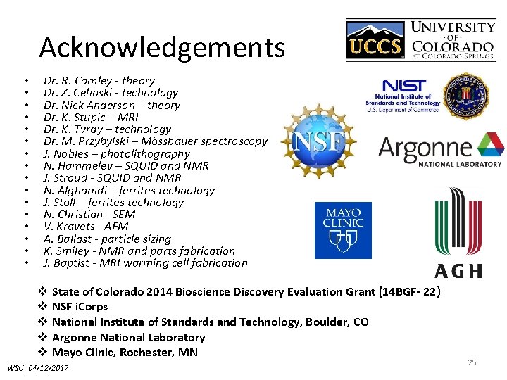 Acknowledgements • • • • Dr. R. Camley - theory Dr. Z. Celinski -