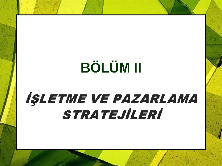 BÖLÜM II İŞLETME VE PAZARLAMA STRATEJİLERİ 