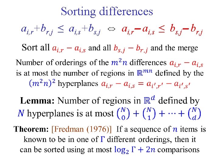 Sorting differences ai, r+br, j ≤ ai, s+bs, j ai, r ai, s ≤
