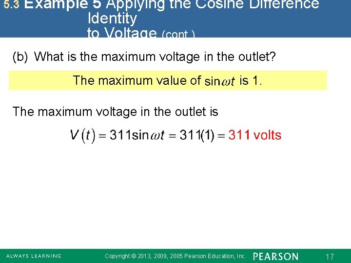 5. 3 Example 5 Applying the Cosine Difference Identity to Voltage (cont. ) (b)
