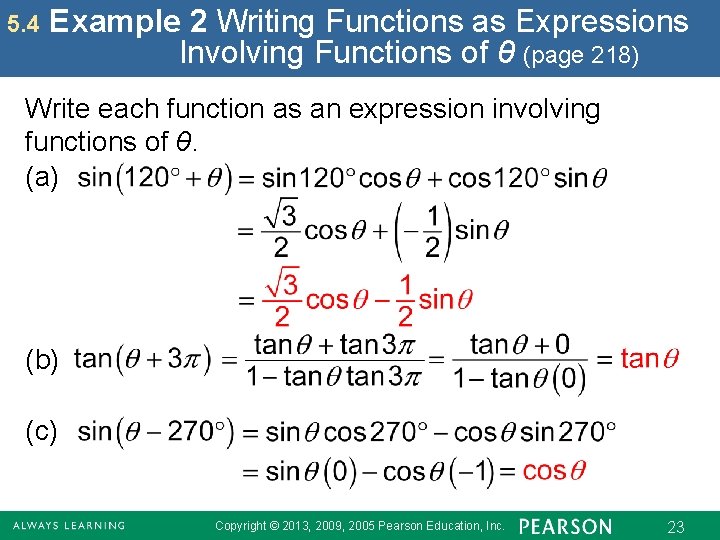 5. 4 Example 2 Writing Functions as Expressions Involving Functions of θ (page 218)