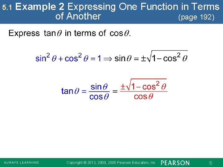 5. 1 Example 2 Expressing One Function in Terms of Another (page 192) Copyright