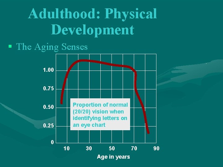 Adulthood: Physical Development § The Aging Senses 1. 00 0. 75 Proportion of normal