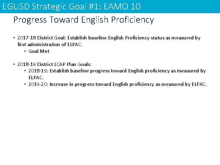 EGUSD Strategic Goal #1: EAMO 10 Progress Toward English Proficiency • 2017 -18 District