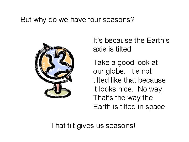 But why do we have four seasons? It’s because the Earth’s axis is tilted.