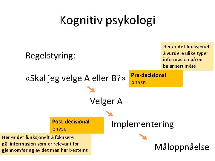 Kognitiv psykologi Her er det funksjonelt å vurdere ulike typer informasjon på en balansert