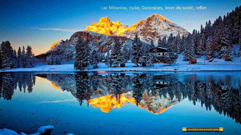 Lac Misurina, Italie, Dolomites, lever du soleil, reflet 