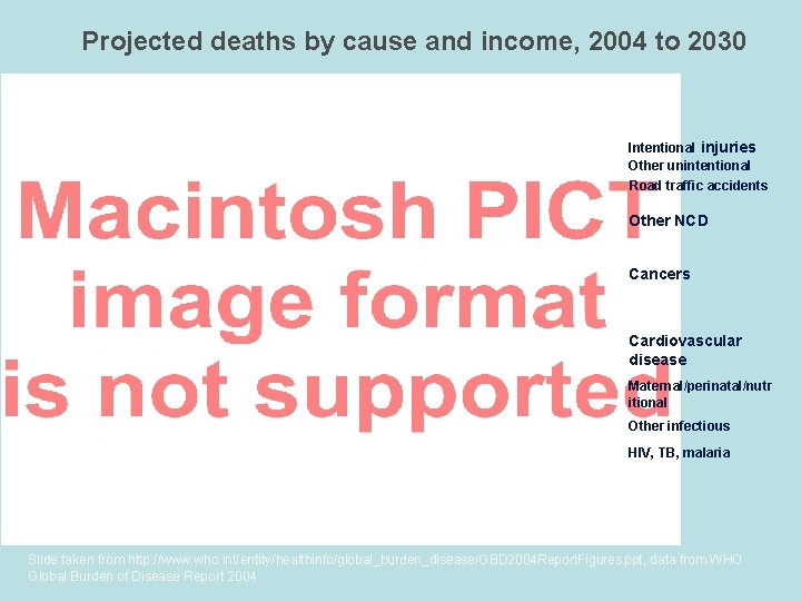 Projected deaths by cause and income, 2004 to 2030 Intentional injuries Other unintentional Road