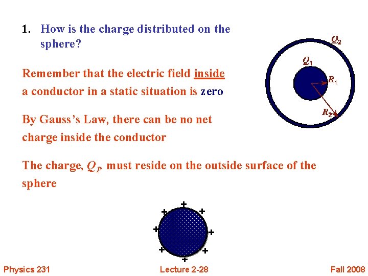 1. How is the charge distributed on the sphere? Remember that the electric field