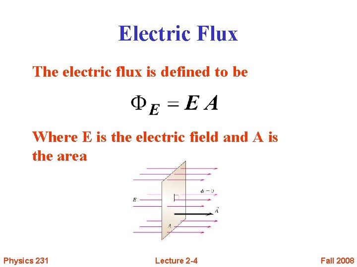 Electric Flux The electric flux is defined to be Where E is the electric