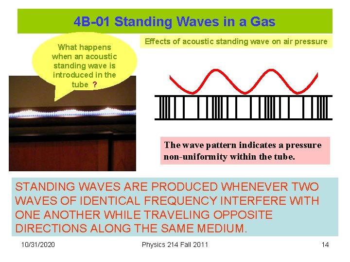 4 B-01 Standing Waves in a Gas What happens when an acoustic standing wave