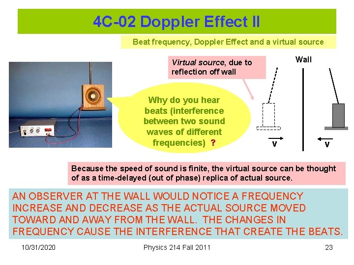 4 C-02 Doppler Effect II Beat frequency, Doppler Effect and a virtual source Wall