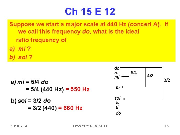 Ch 15 E 12 Suppose we start a major scale at 440 Hz (concert