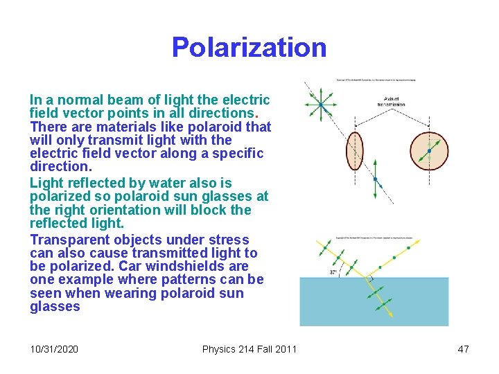 Polarization In a normal beam of light the electric field vector points in all