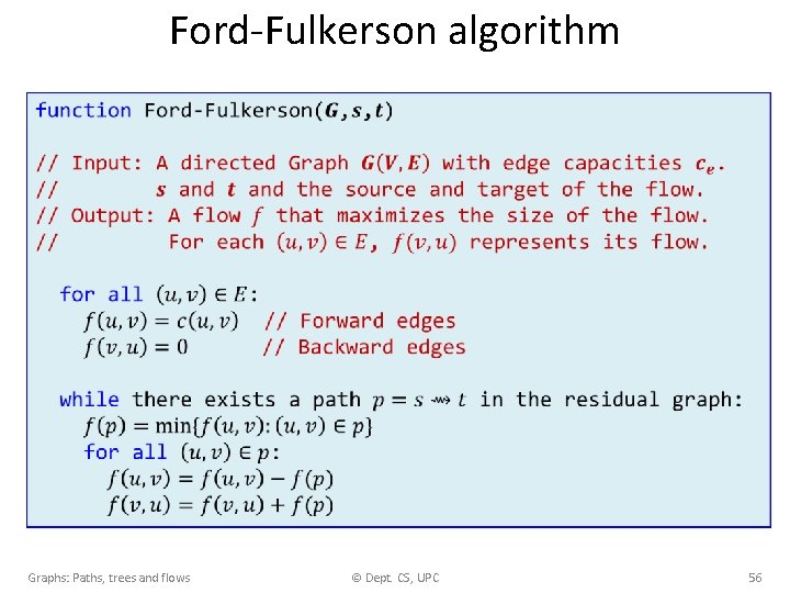 Ford-Fulkerson algorithm Graphs: Paths, trees and flows © Dept. CS, UPC 56 