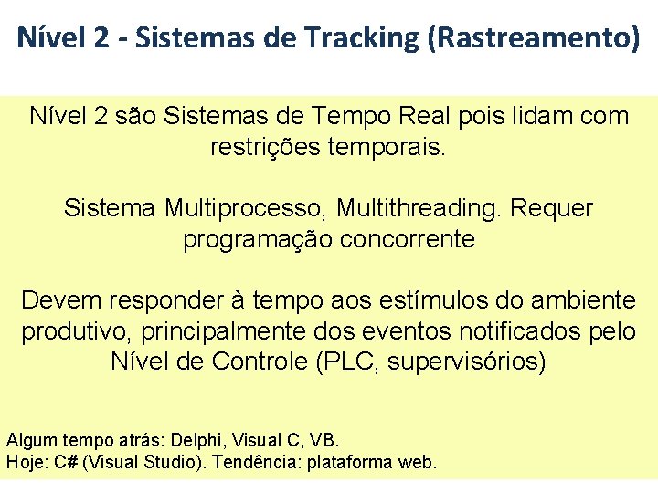 Nível 2 - Sistemas de Tracking (Rastreamento) Nível 2 são Sistemas de Tempo Real