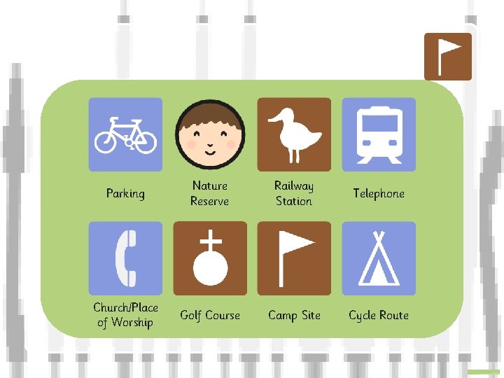 Parking Nature Reserve Railway Station Telephone Church/Place of Worship Golf Course Camp Site Cycle