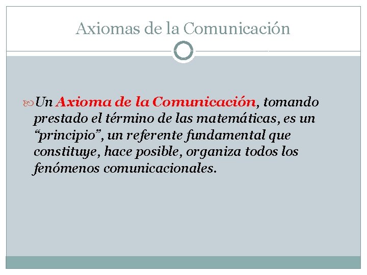 Axiomas de la Comunicación Un Axioma de la Comunicación, tomando prestado el término de