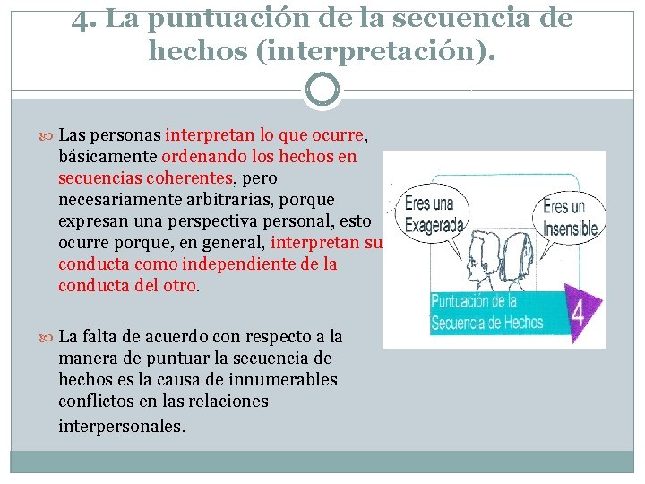 4. La puntuación de la secuencia de hechos (interpretación). Las personas interpretan lo que