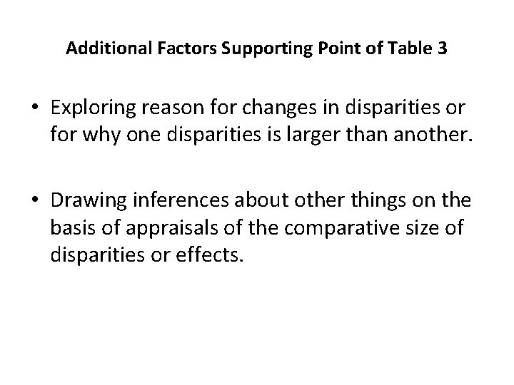 Additional Factors Supporting Point of Table 3 • Exploring reason for changes in disparities