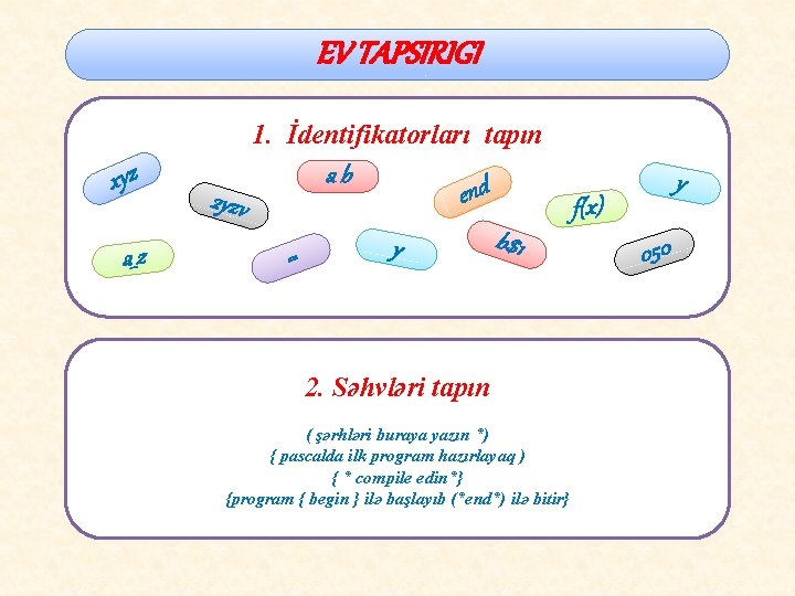 EV TAPSIRIGI 1. İdentifikatorları tapın xyz a_z ab 2 yzv = end y y