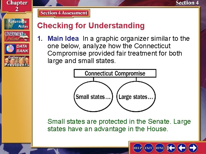 Checking for Understanding 1. Main Idea In a graphic organizer similar to the one