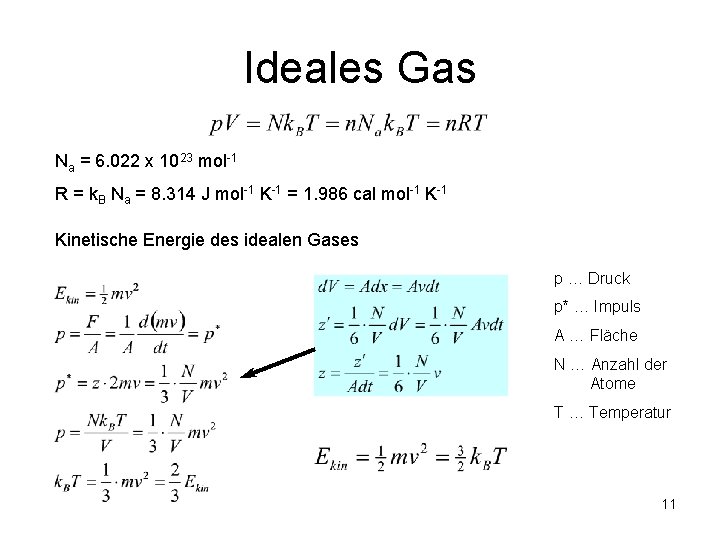 Ideales Gas Na = 6. 022 x 1023 mol-1 R = k. B Na Ideales Gas Na = 6. 022 x 1023 mol-1 R = k. B Na