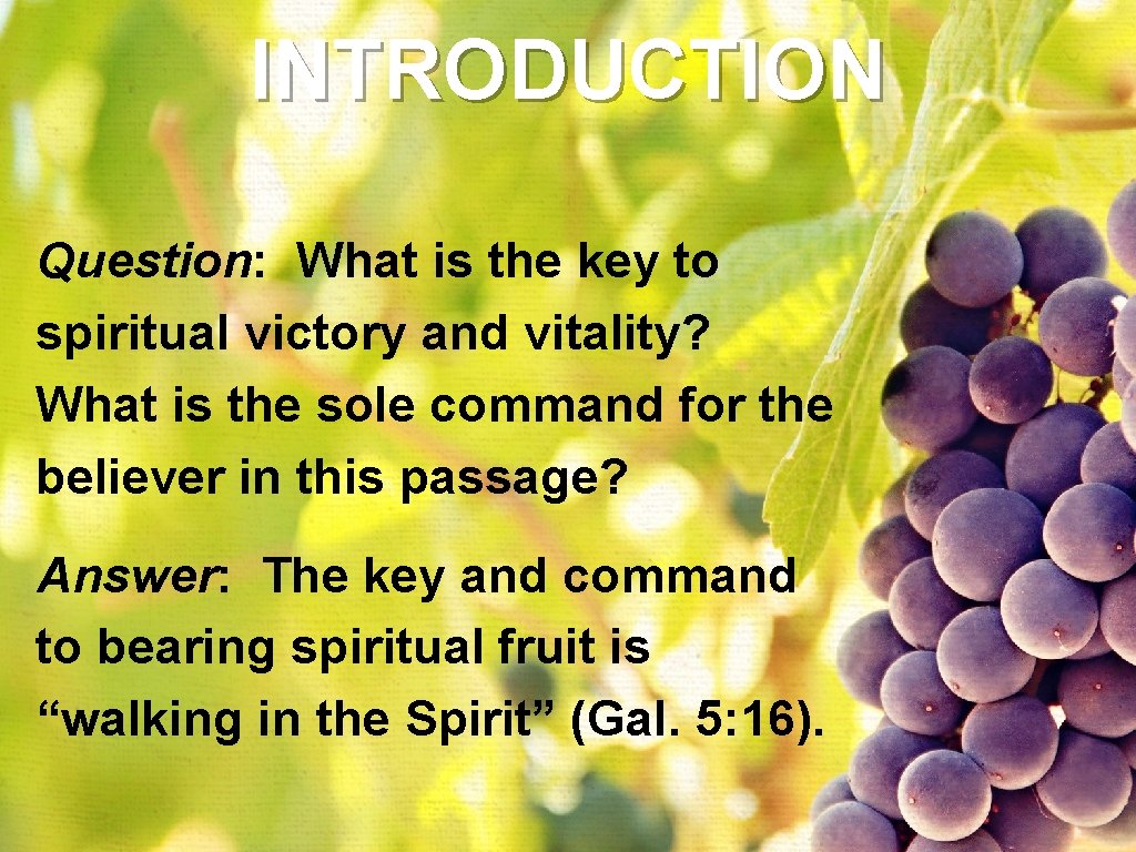 INTRODUCTION Question: What is the key to spiritual victory and vitality? What is the INTRODUCTION Question: What is the key to spiritual victory and vitality? What is the